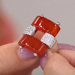 RARITIES Carol Brodie Sterling Silver RED CARNELIAN & Zircon Domed Ring 7 NEW
